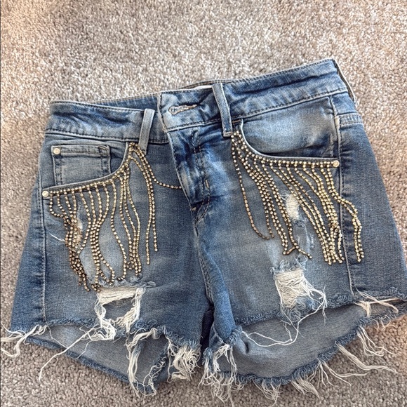 Guess Pants - Denim Shorts with Gold Fringe